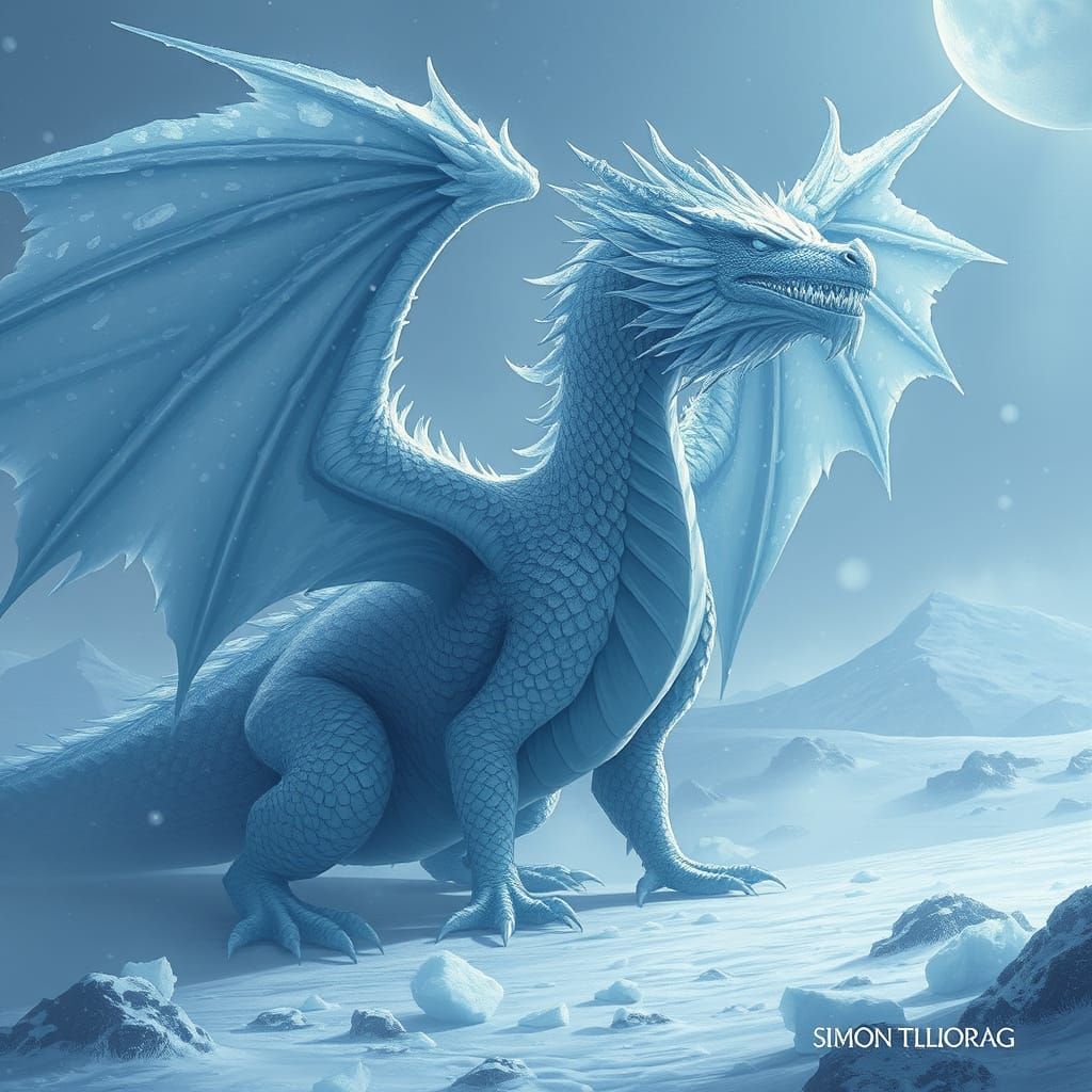 Glistening Ice Dragon in a Frosty Landscape