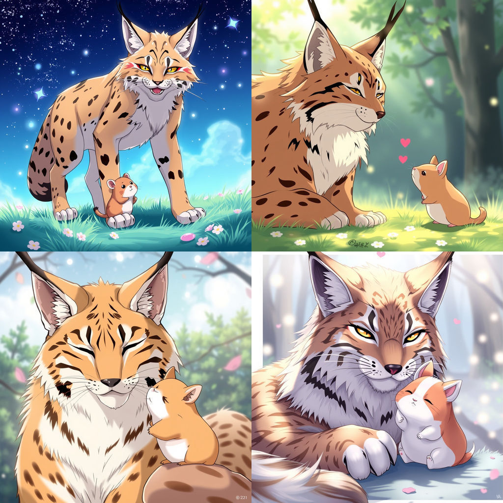 Lynx and Hamster in Anime Style