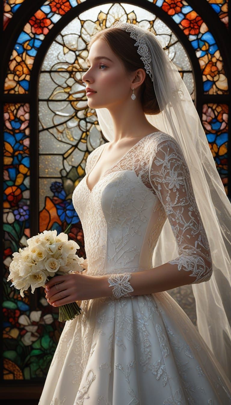 Stained Glass Bride With Celestial Aura