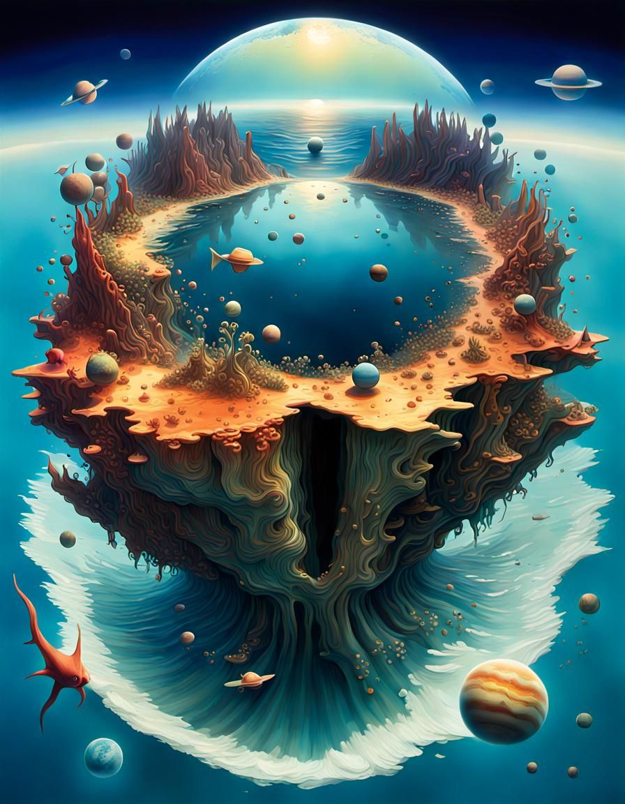 Surreal Upside Down World with Ocean Sky