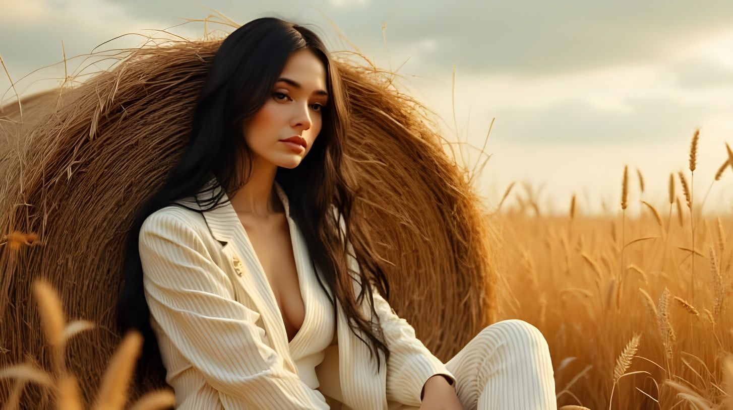 Woman in Wheat Field, Golden Hour, Vintage Style