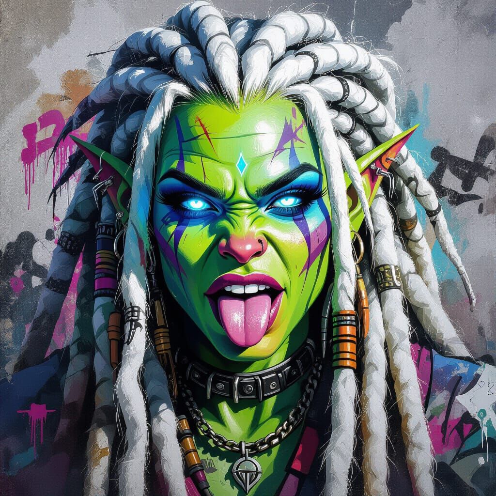 Stunning Orc Selfie with Blue Eyes and White Dreadlocks