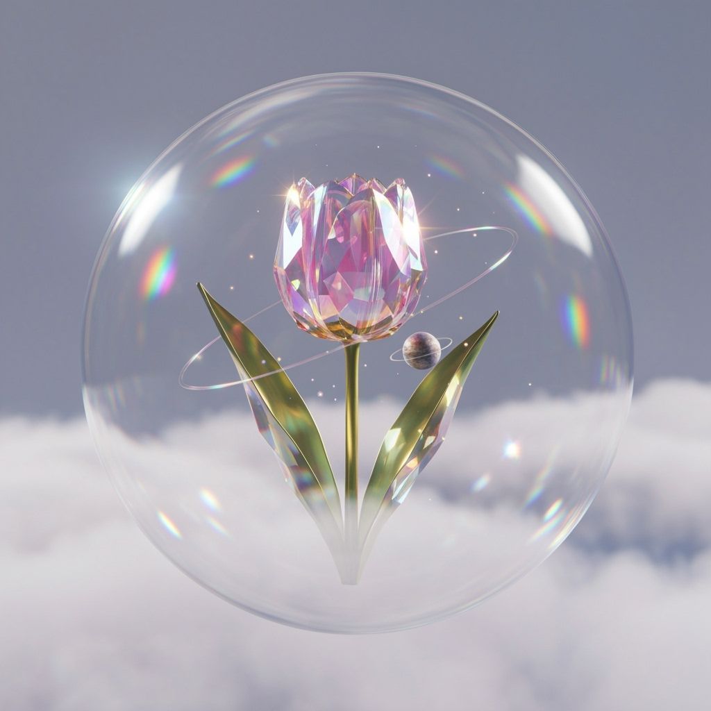 Crystal Tulip Blooms in Floating Glass Sphere Dreamscape