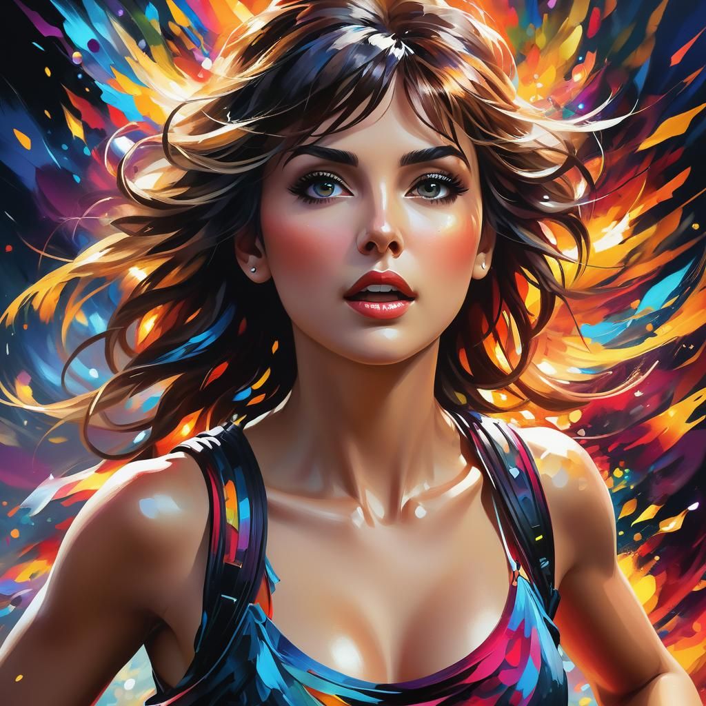 Dynamic Running Portrait in Detailed Digital Art Style