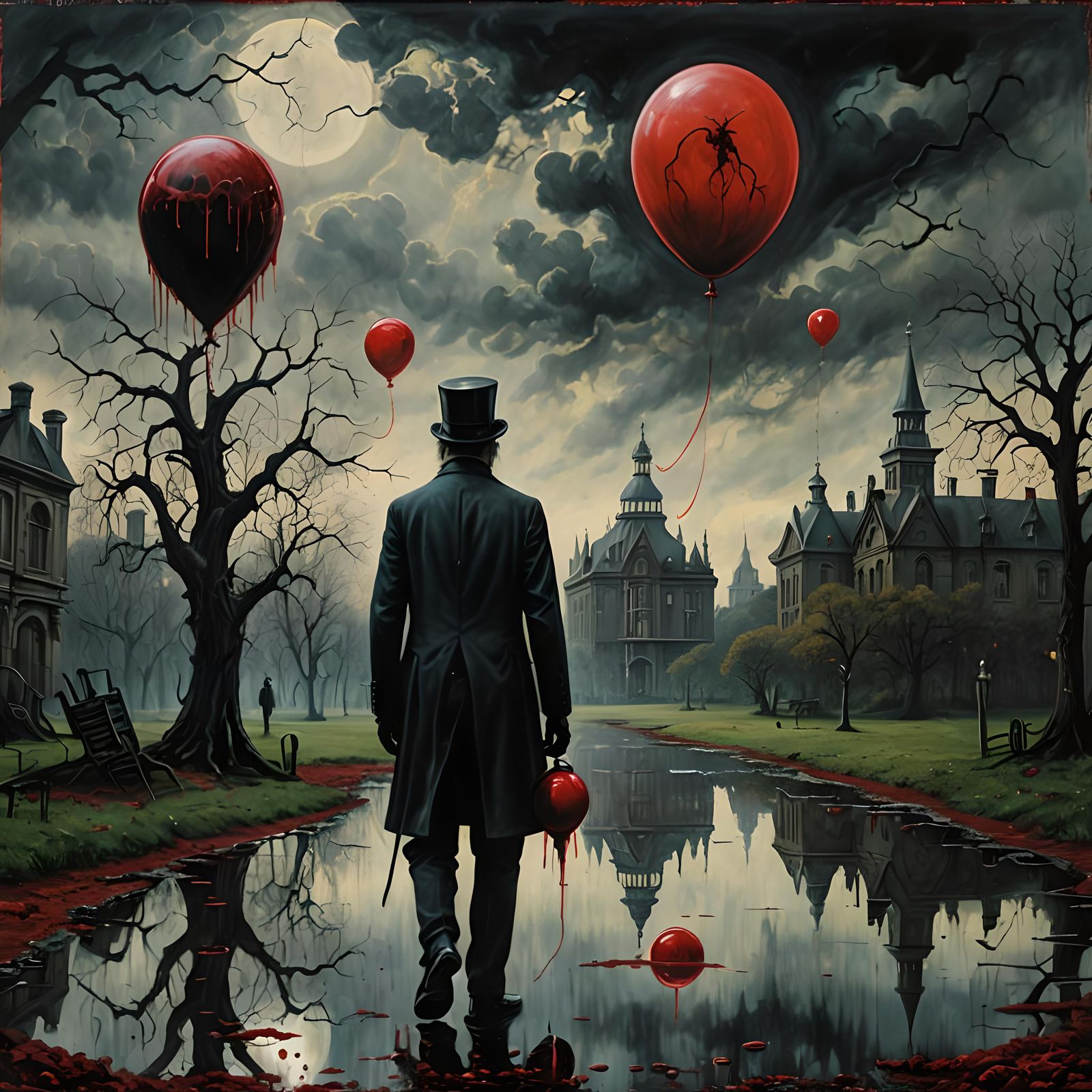 Victorian Man with Bloody Balloon in Park