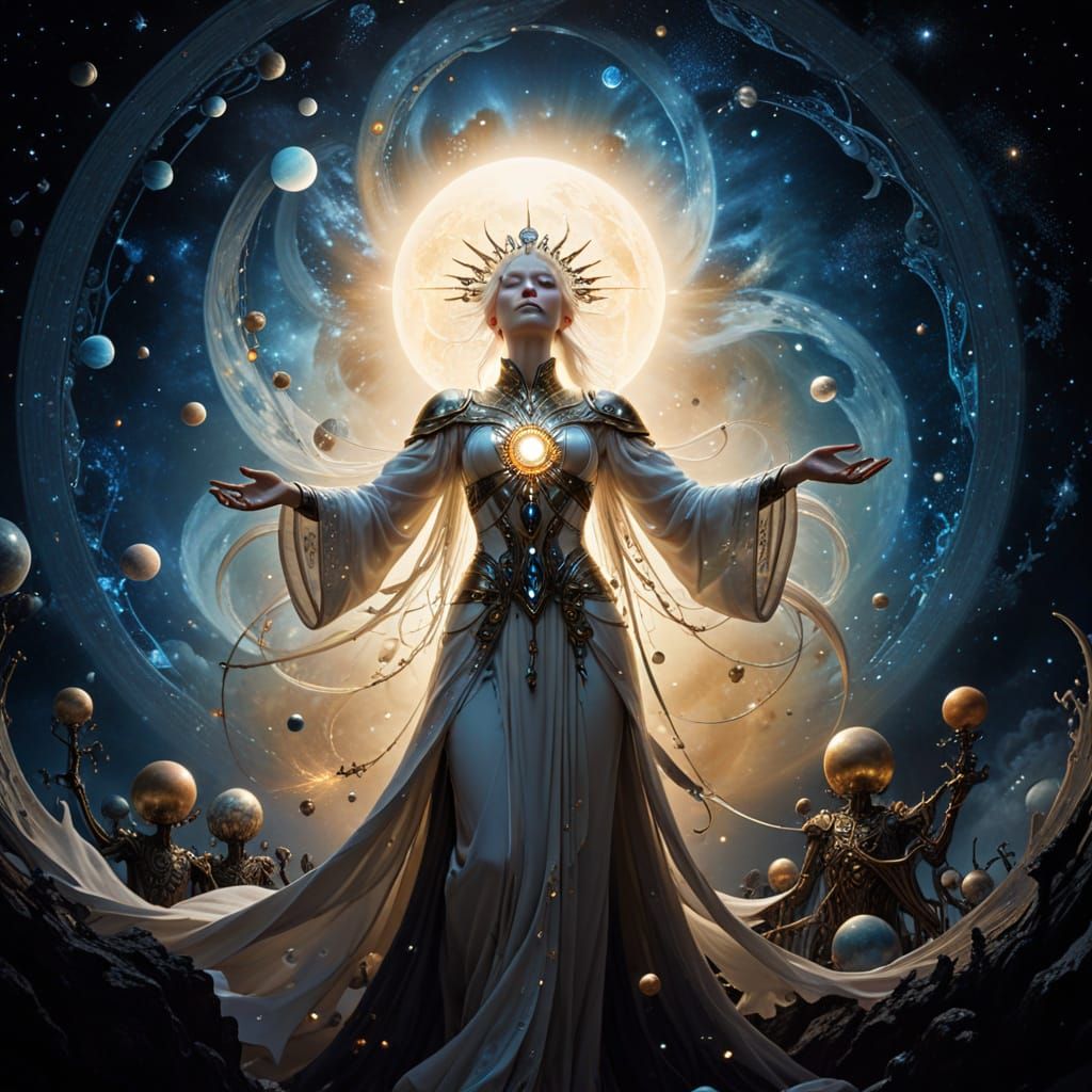 Galactic Harmony in the Style of Arthur Rackham