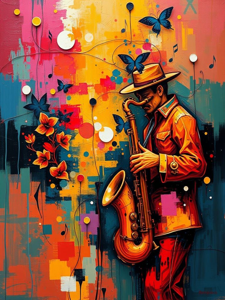 Abstract Jazz Saxophone Art in Expressionist Style
