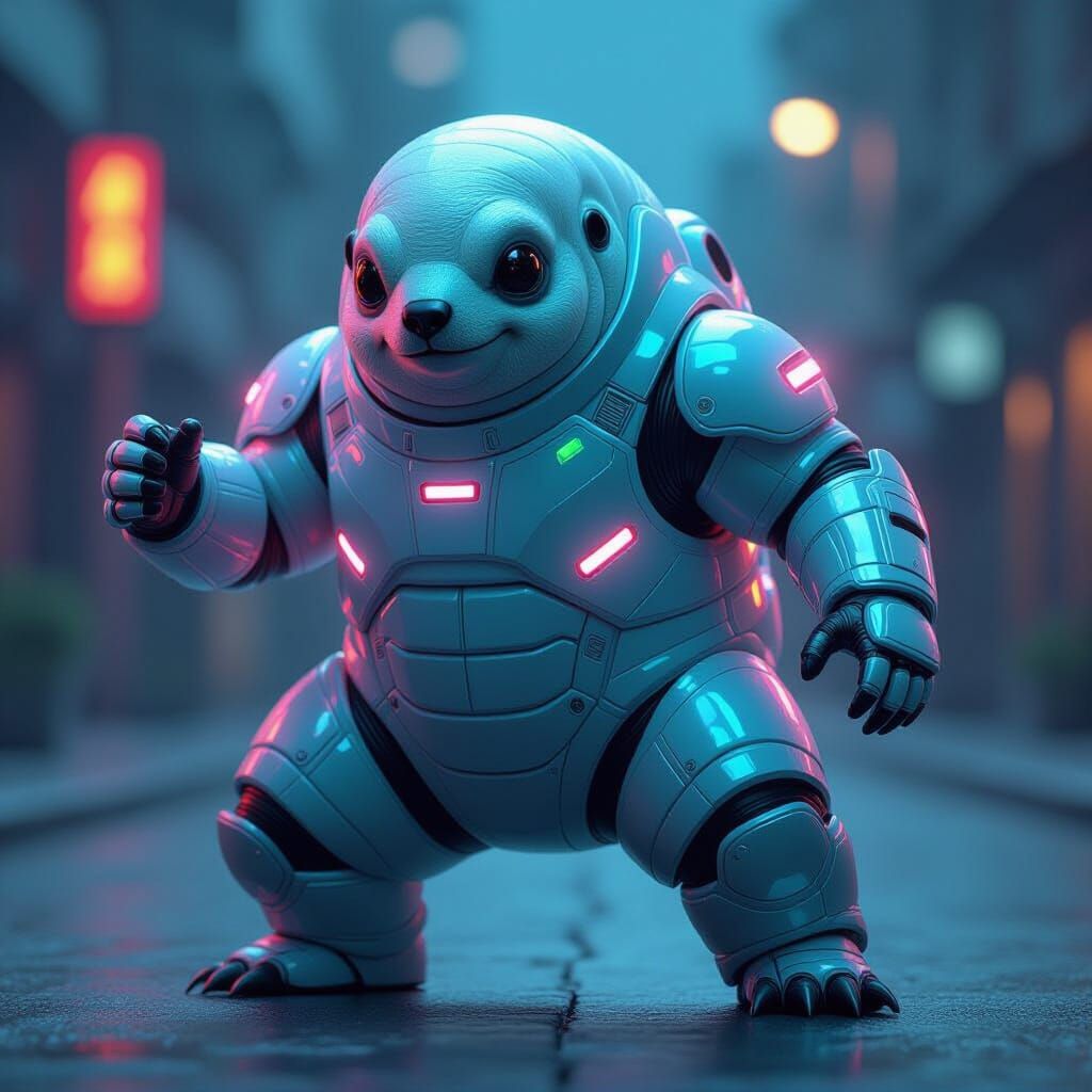 Tardigrade Sea Bear Strikes Bolt Pose in Exosuit