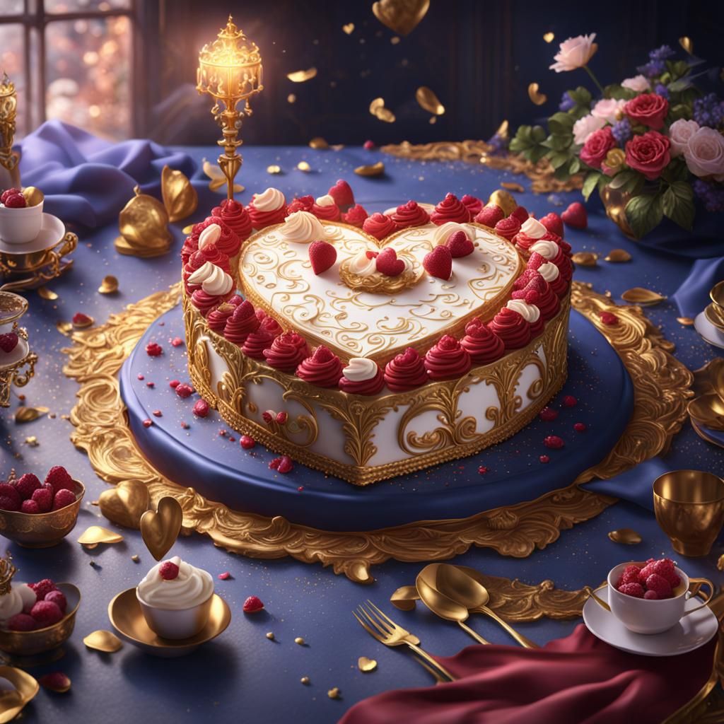 Gold Royal Heart Cake: Detailed Matte Painting