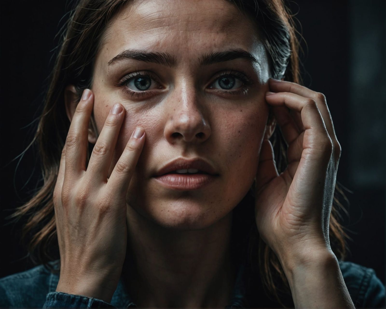 Surreal Portrait of a Woman Touching Her Face