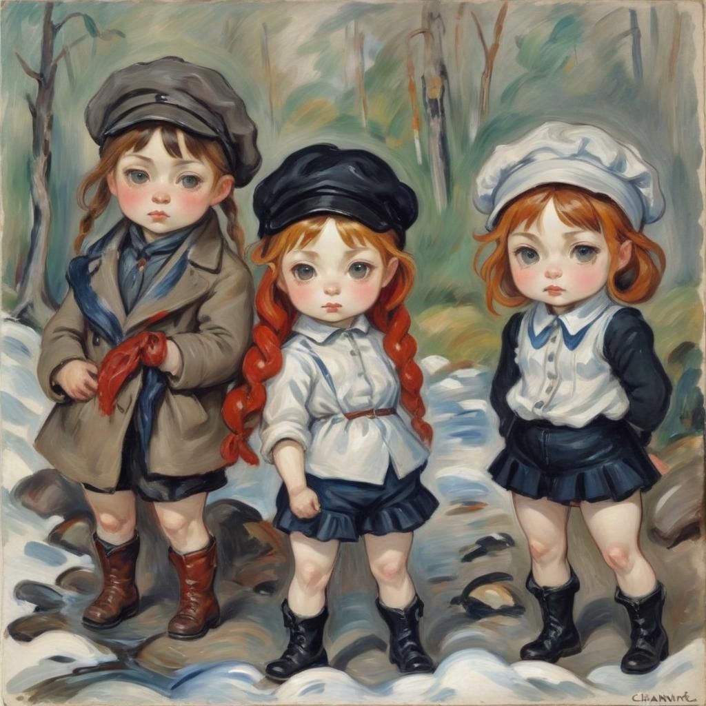 Charming Chibis Wearing Finnish Gaiters, Expressive Portrait...