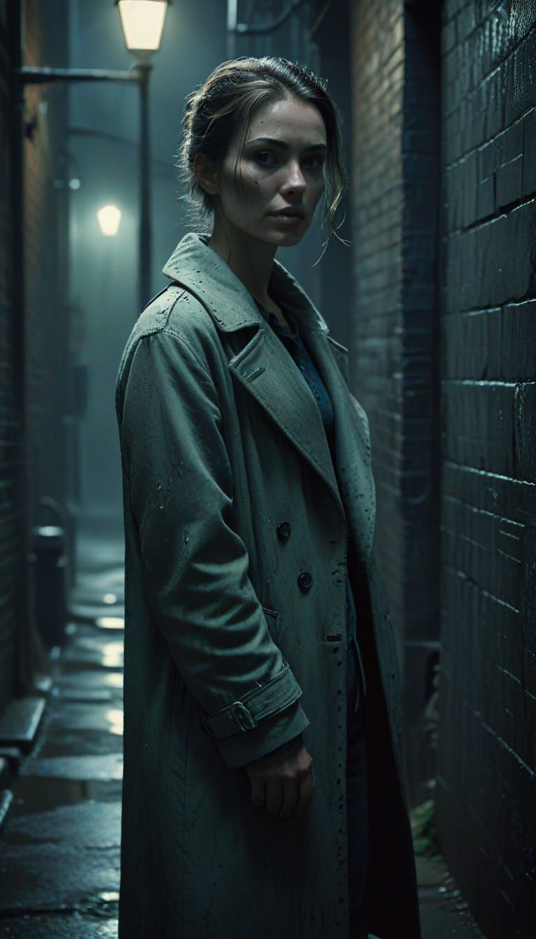 Grunge Digital Portrait in Moody Alleyway