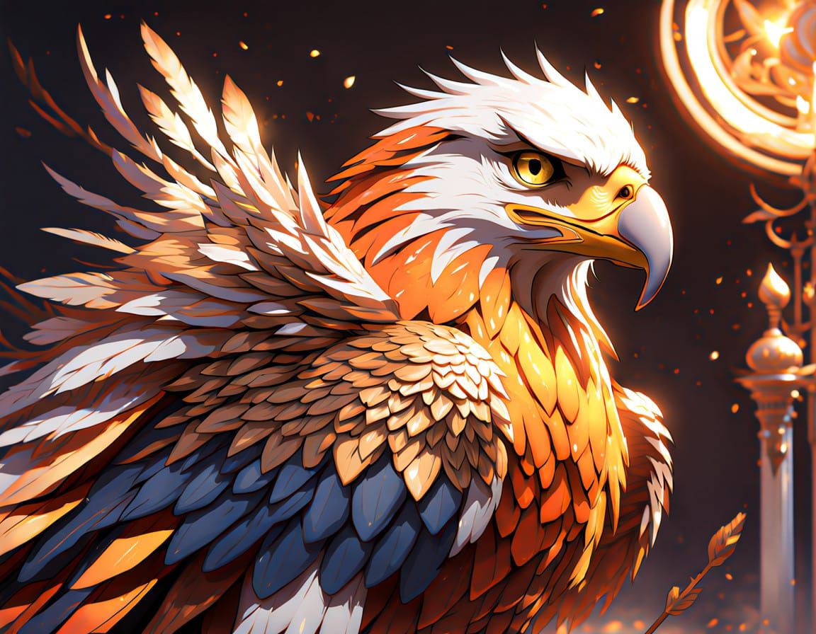 Majestic 3D Anime Female Eagle in Vibrant Warm Hues