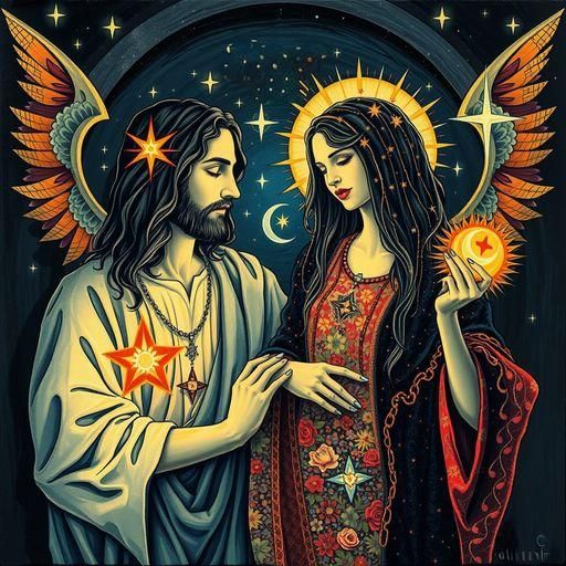Luminous Pointillist Collage: Jesus and Mary Magdalene