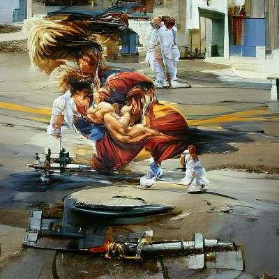 Street Fighter Scene as Oil Painting