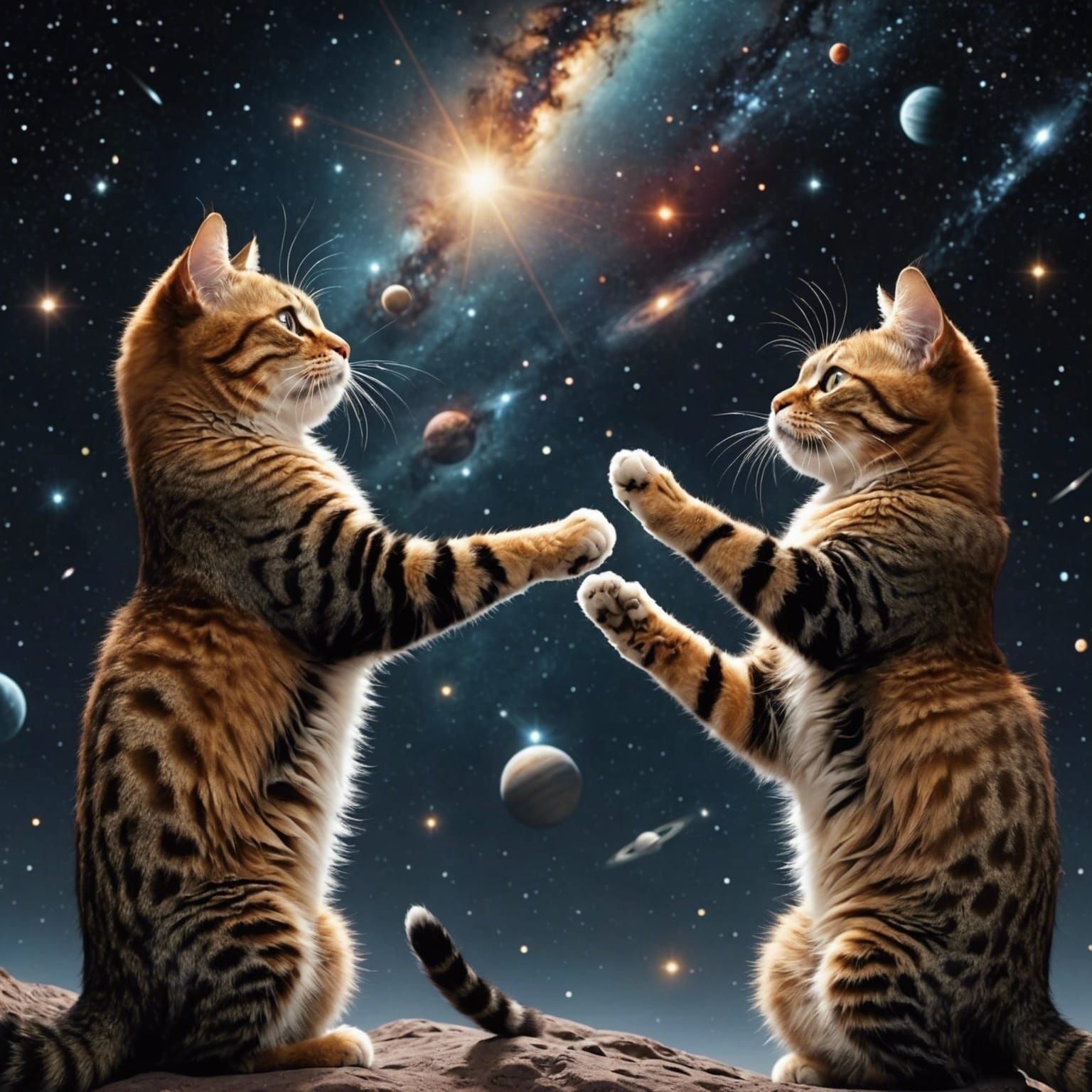 Cats High Five in Space: Hyperrealistic HD