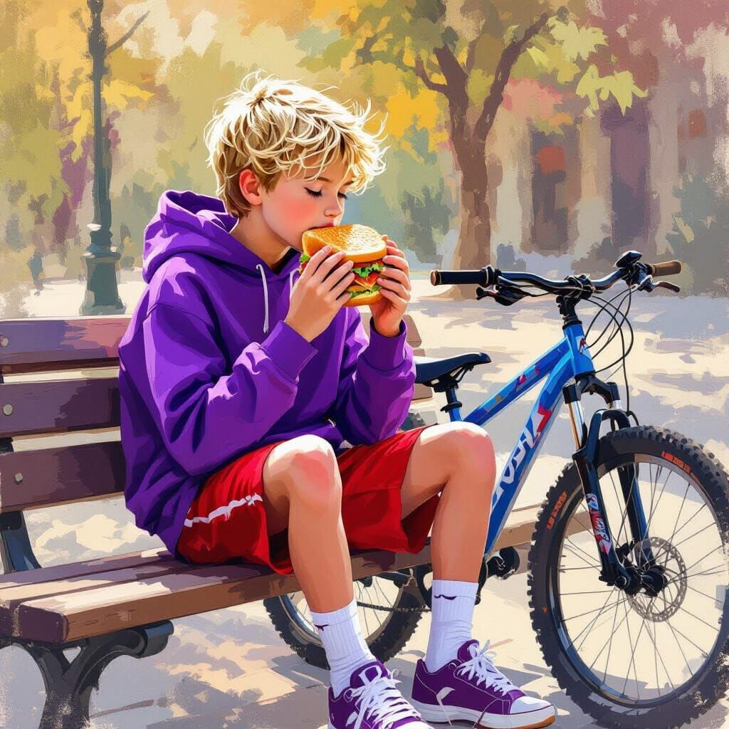 Boy with Bike as Impasto Painting