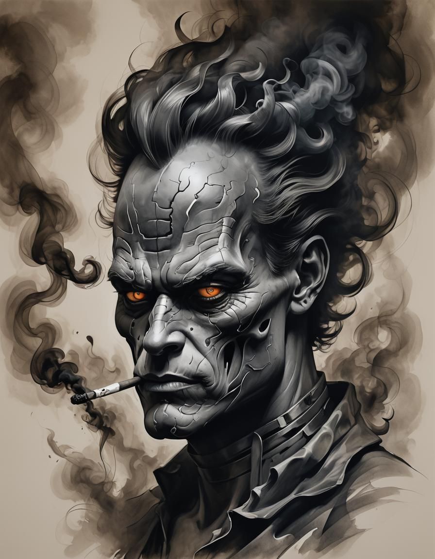 Elegant Charcoal Creature Portrait in Digital Art Style