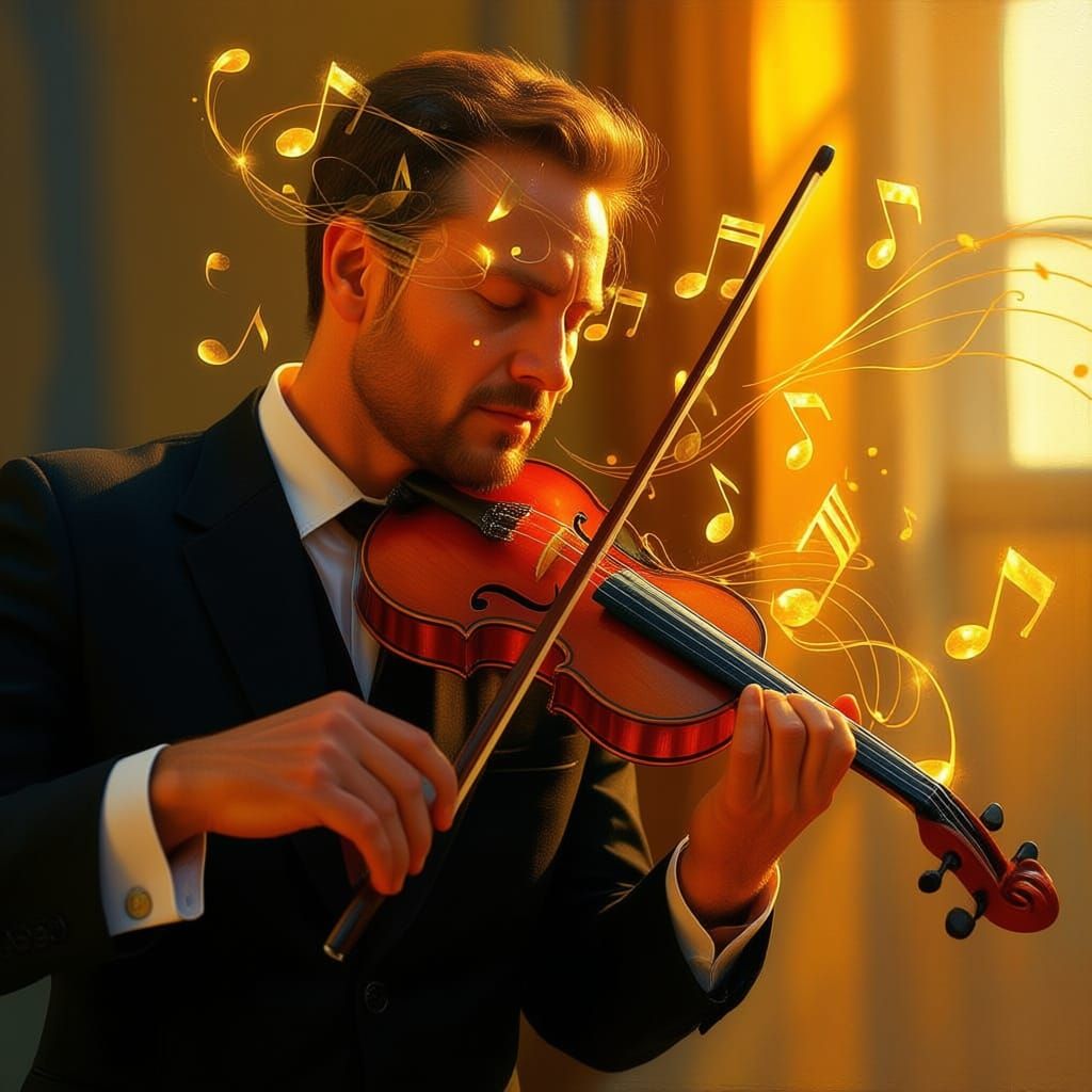 Musical Notes Dance on Violin During Performance
