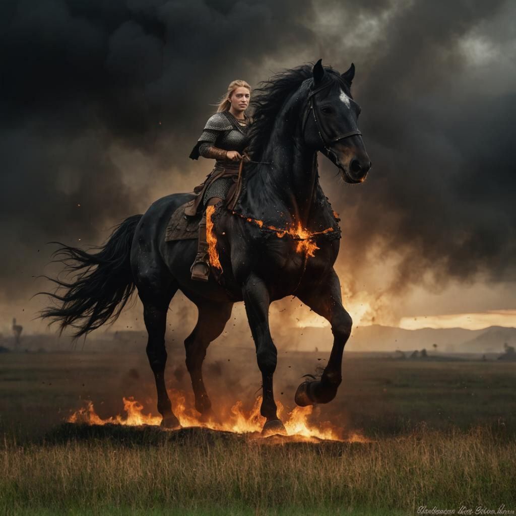 Viking Warrior on Black Horse