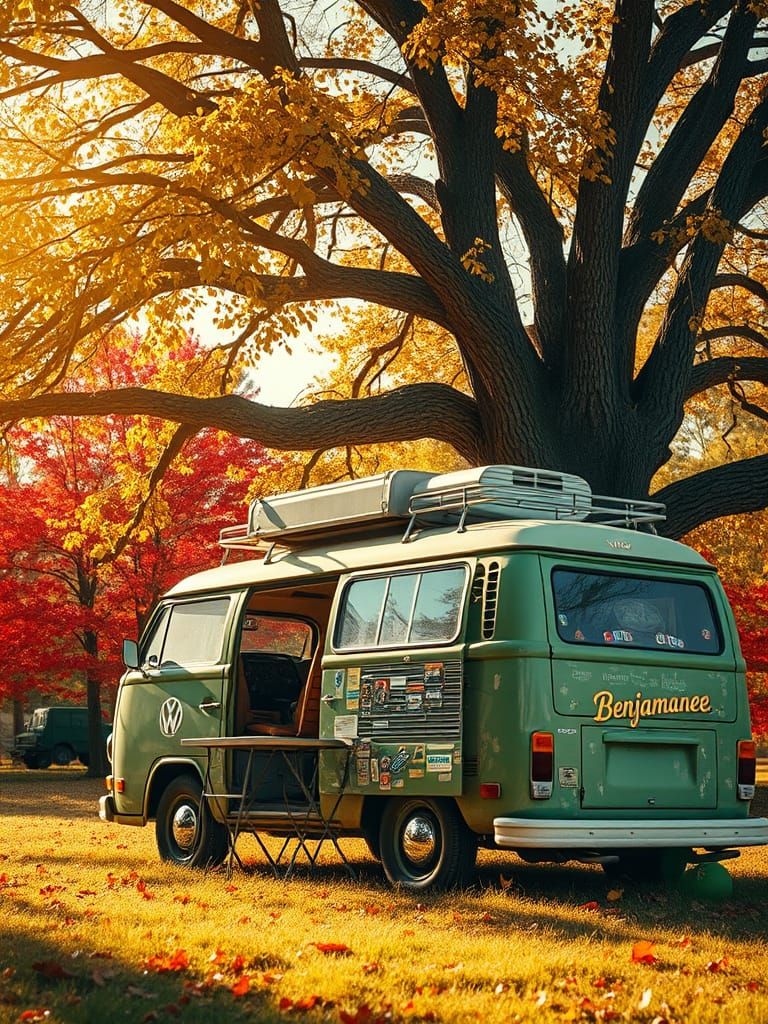 Volkswagen Van RV in Autumnal Sunlight