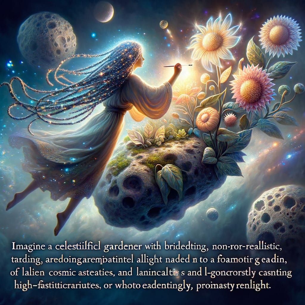 Celestial Gardener Cultivating Cosmic Flora in Art Nouveau S...