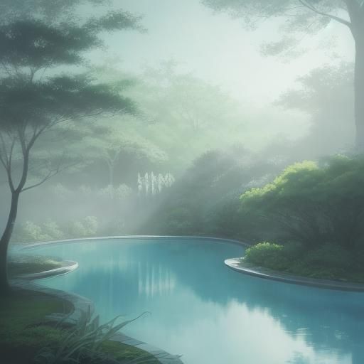Eerie Anime Swimming Pool in Liminal Space