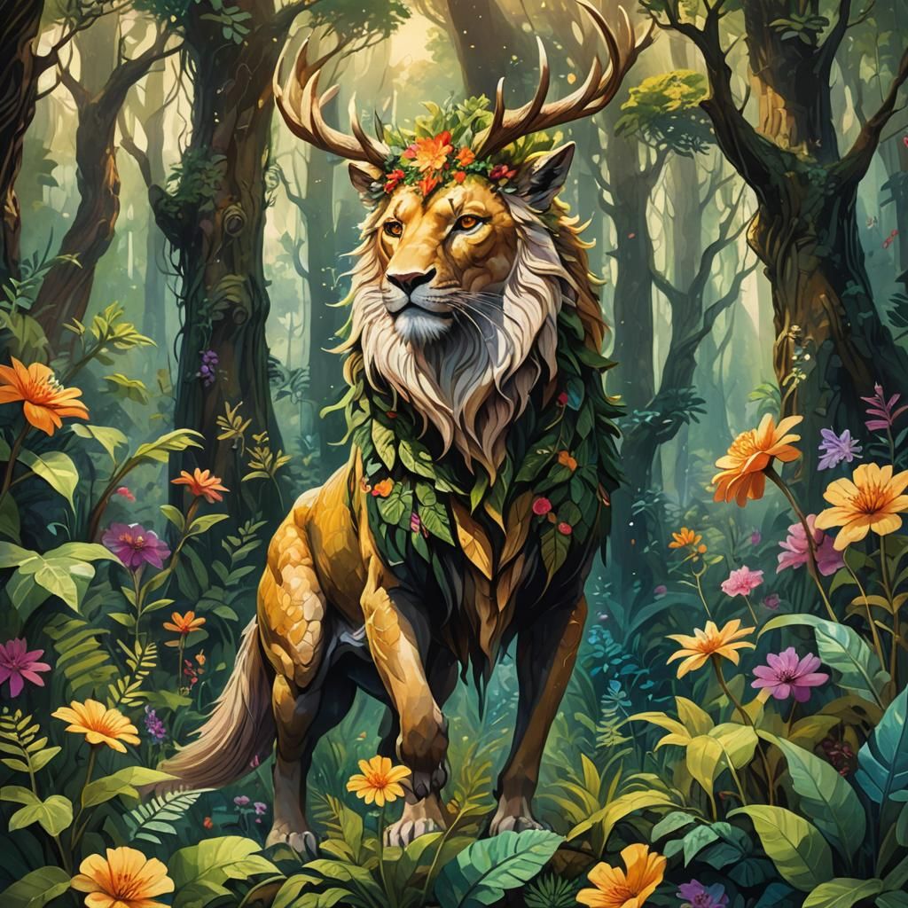 Mythical Creature in Ancient Forest: Fantasy Art