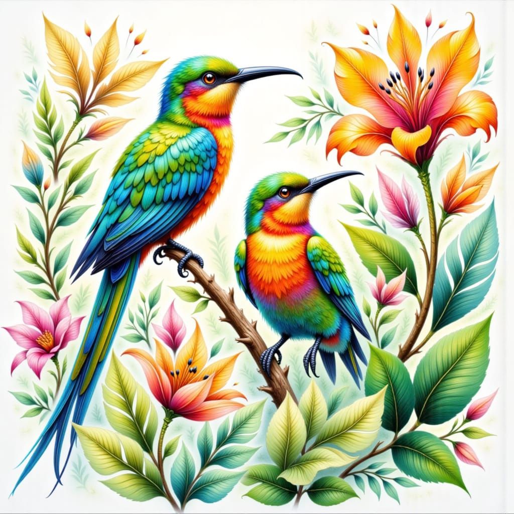 Colorful Bird in Tropical Paradise Watercolor Painting