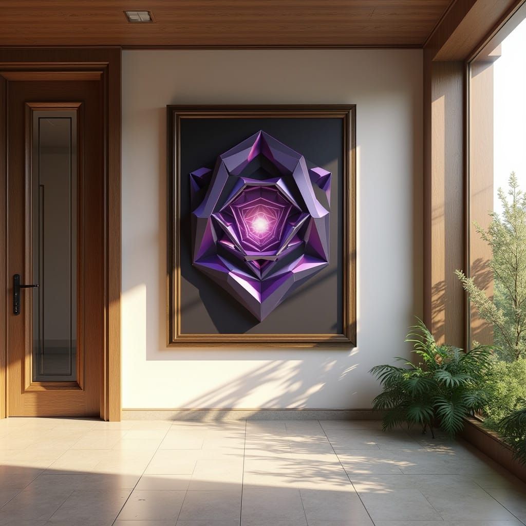 Surreal Geometric Artwork in Ornate Frame