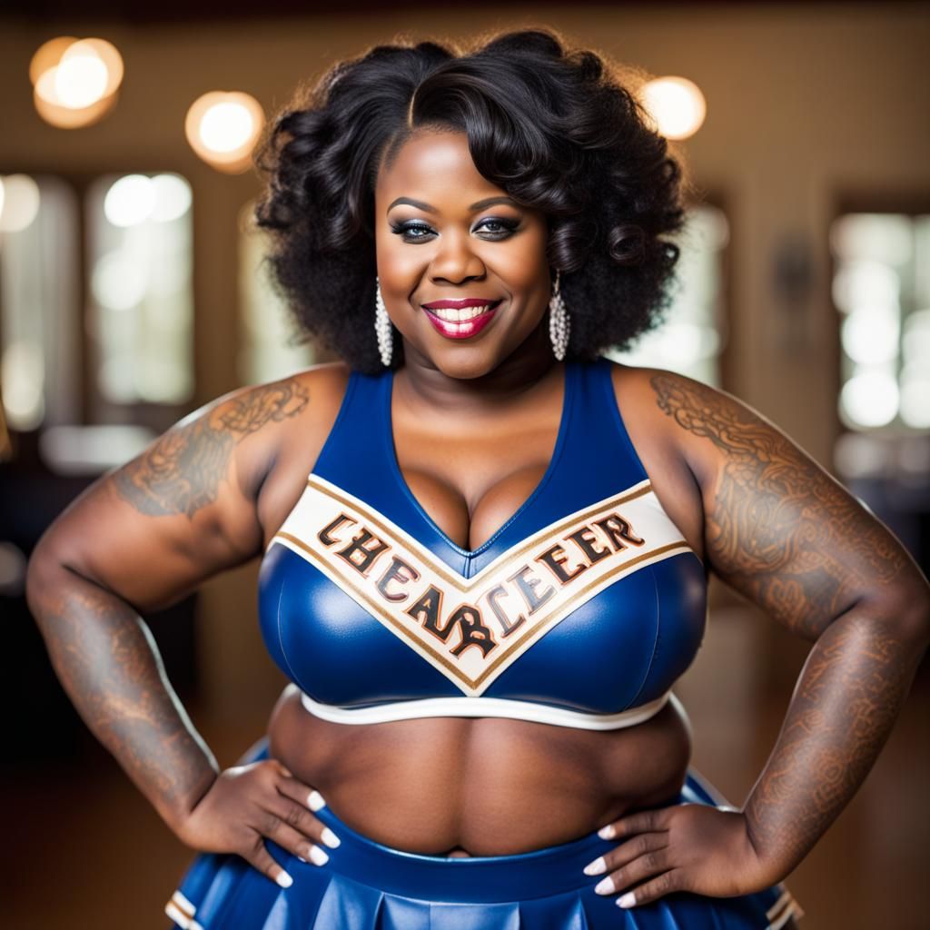 Ebony Cheerleader Displays Tattoos in Professional Photo