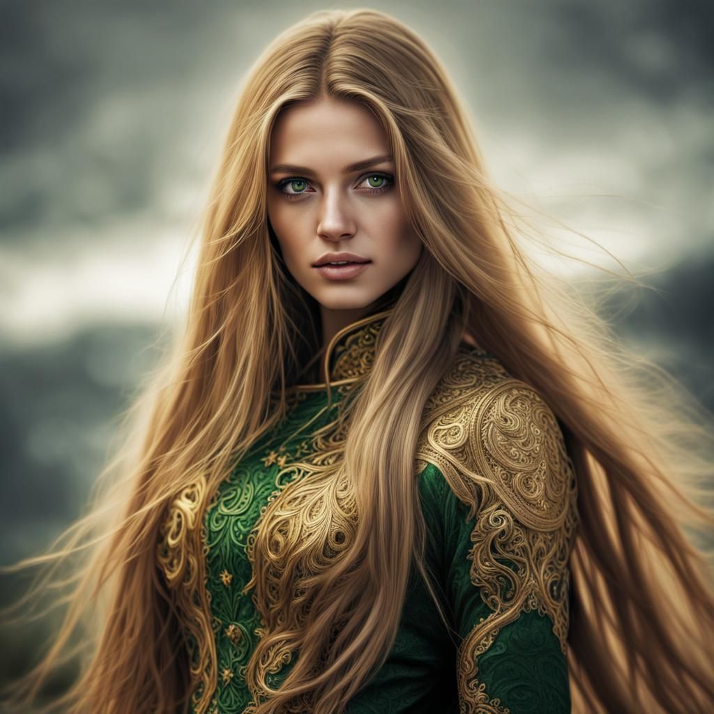 Hyperrealistic Portrait of a Golden-Haired Woman