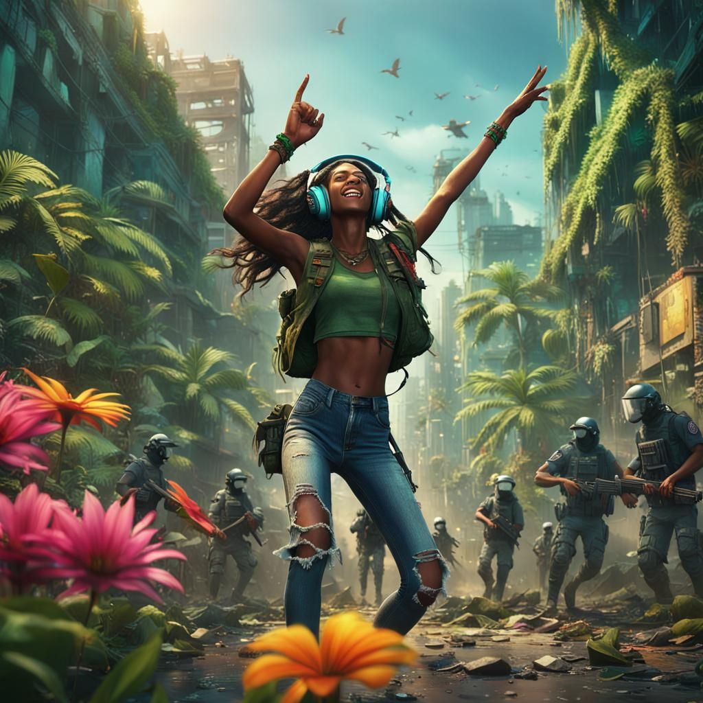 Reggae Dancer in War-Torn Jungle City