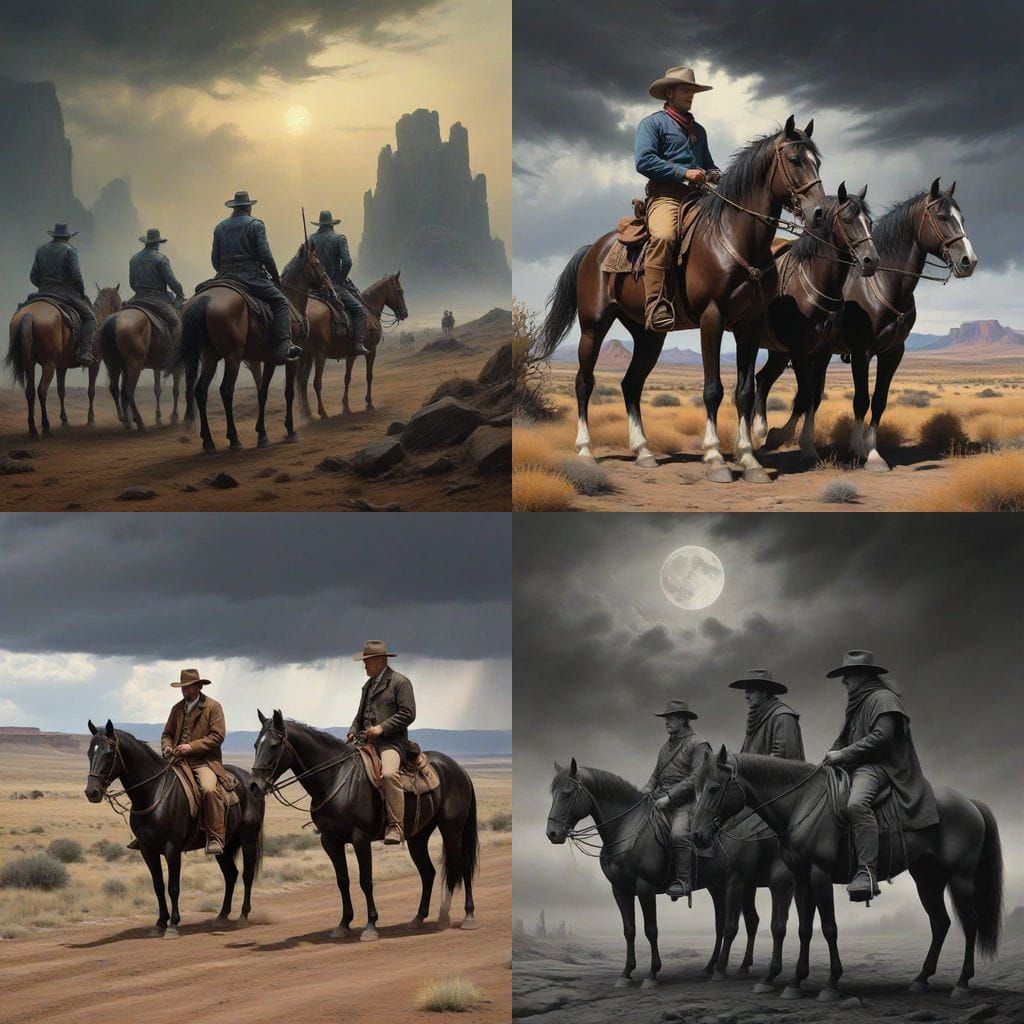 Cowboys in a Hyperdetailed Charcoal Drawing