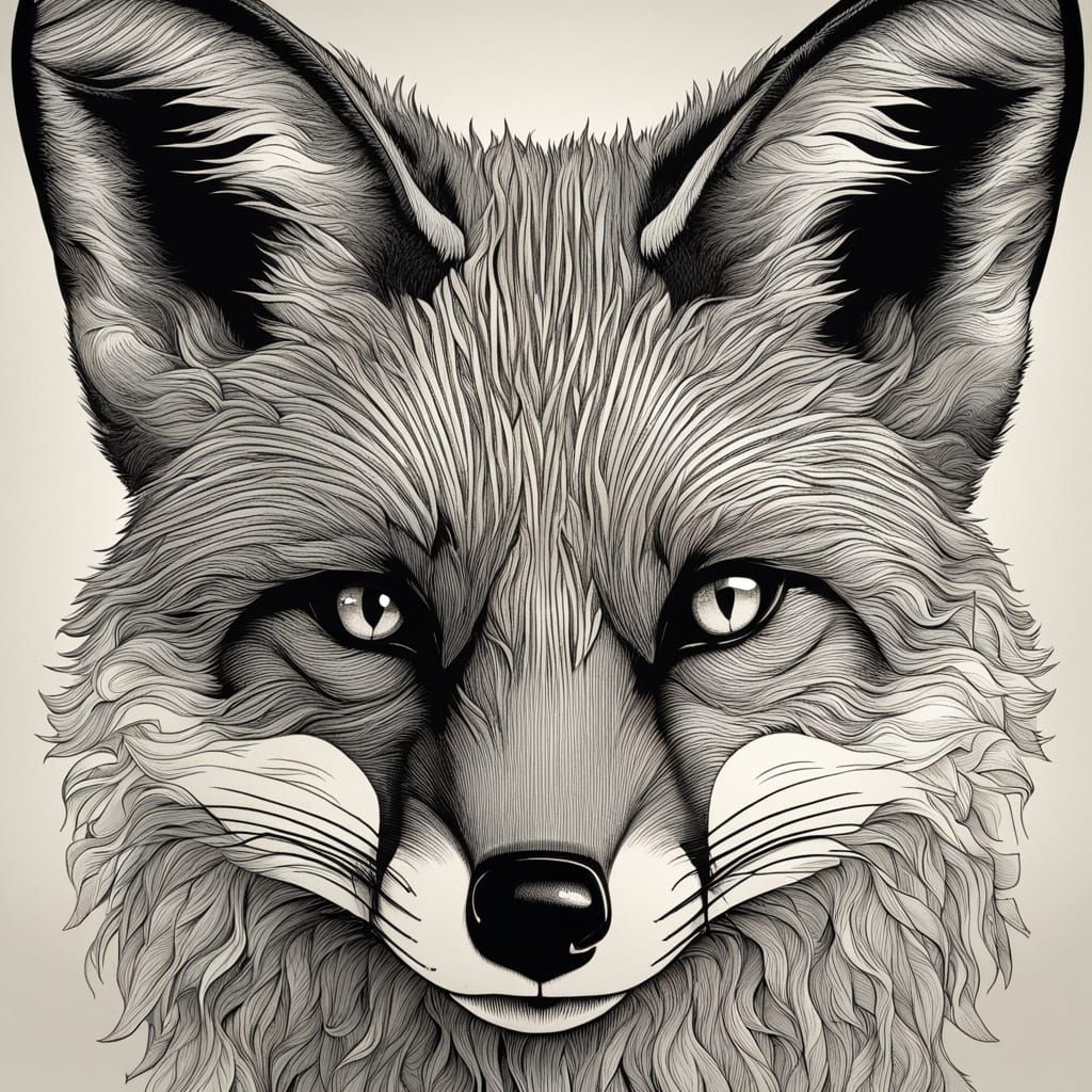 Detailed Woodcut Fox Portrait