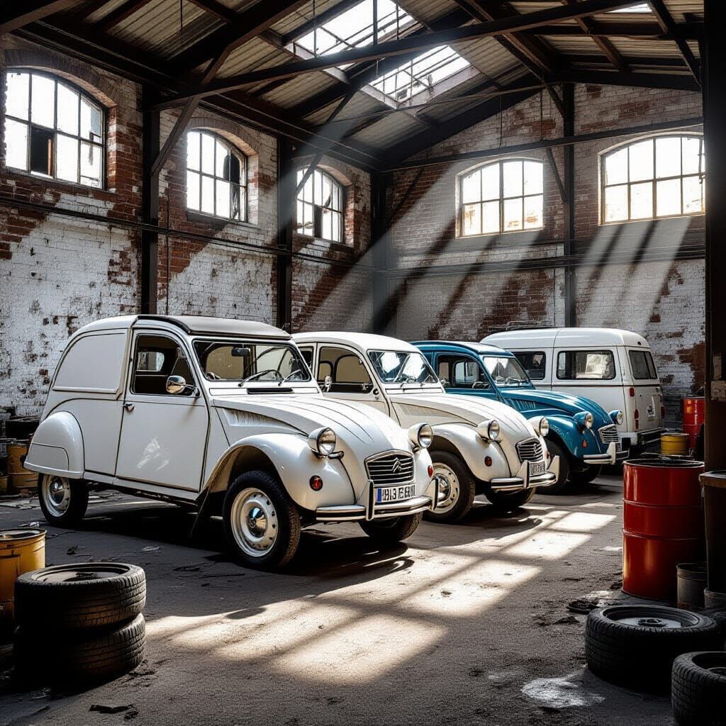 New Citroën 2 CV Vans in Abandoned Workshop