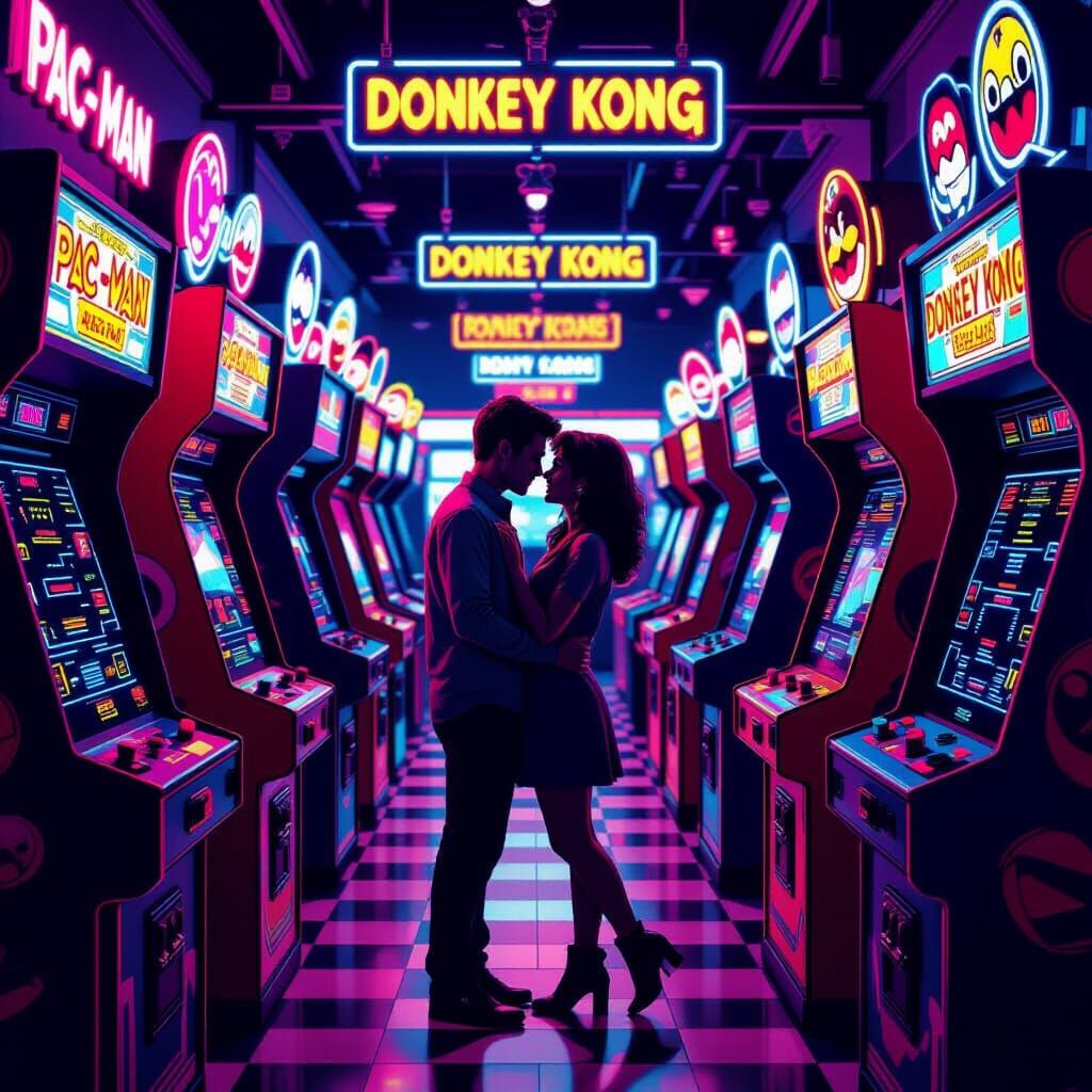 80s Arcade Romance in Pop Art Style