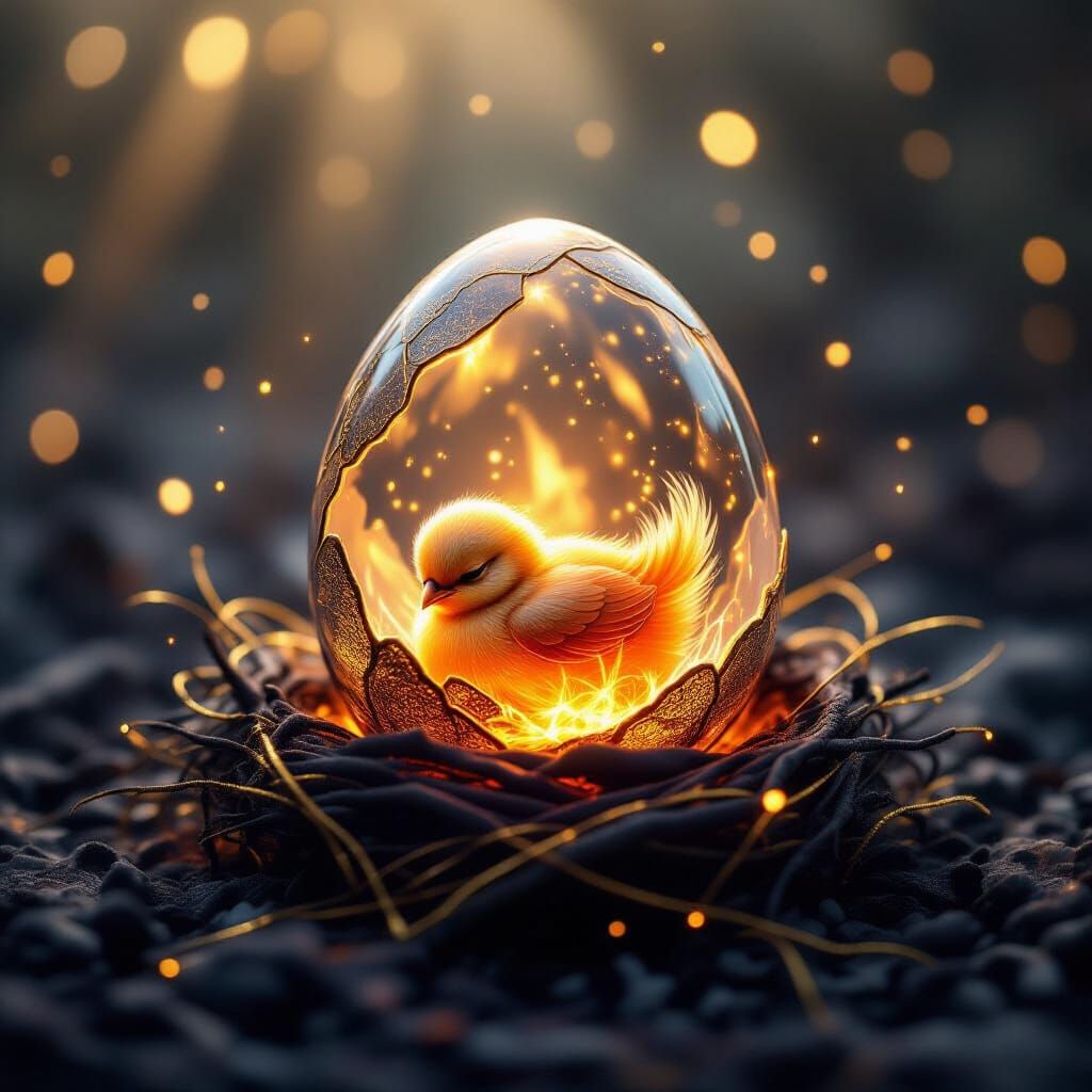 Phoenix Egg With Glowing Chick in Crystal Shell