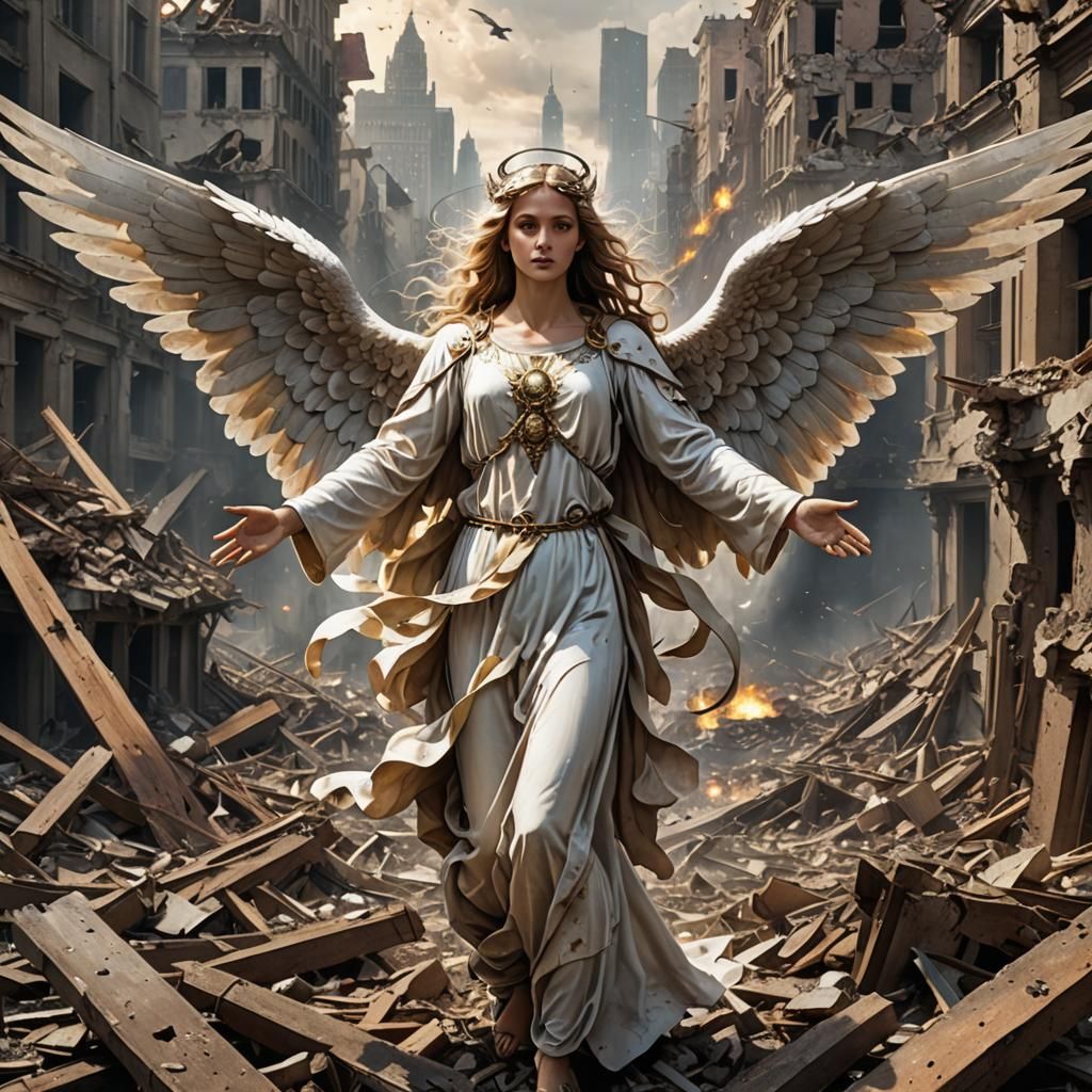 Biblically Accurate Angel Over Destroyed City