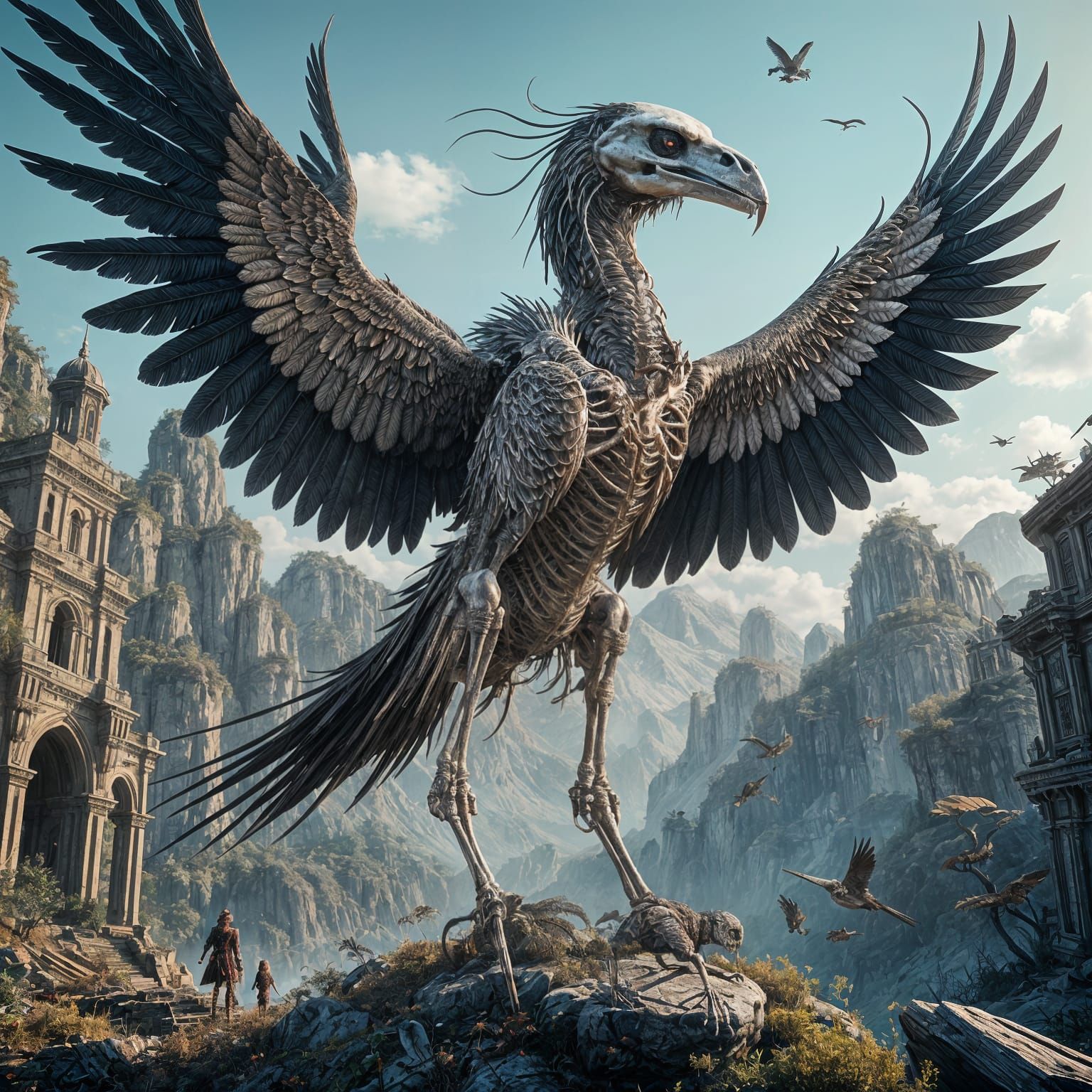 Fantastical Skeleton Bird in Detailed Matte Painting
