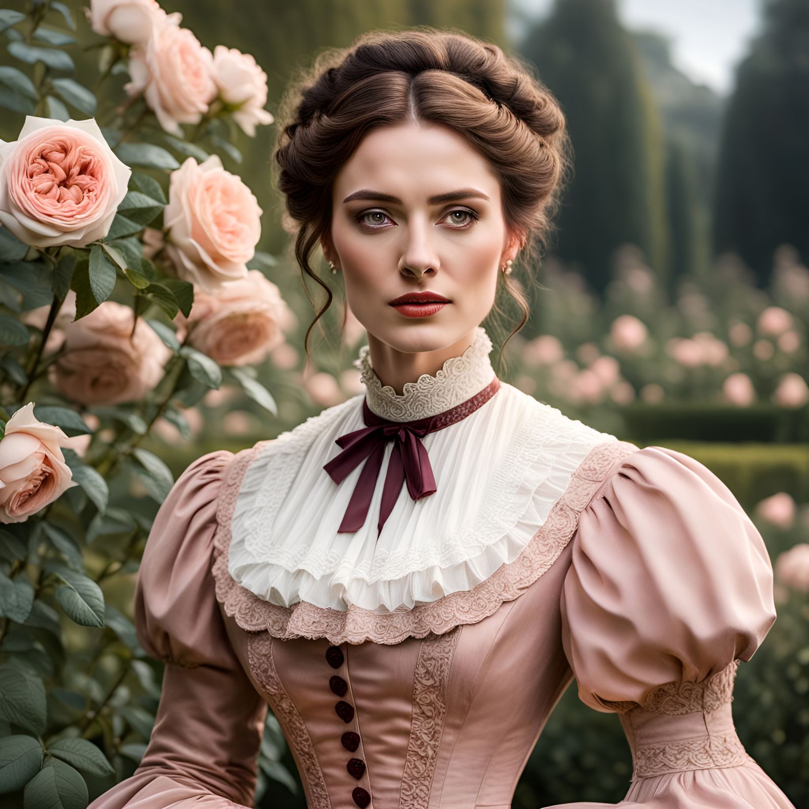 Victorian Woman in Rose Garden Portrait