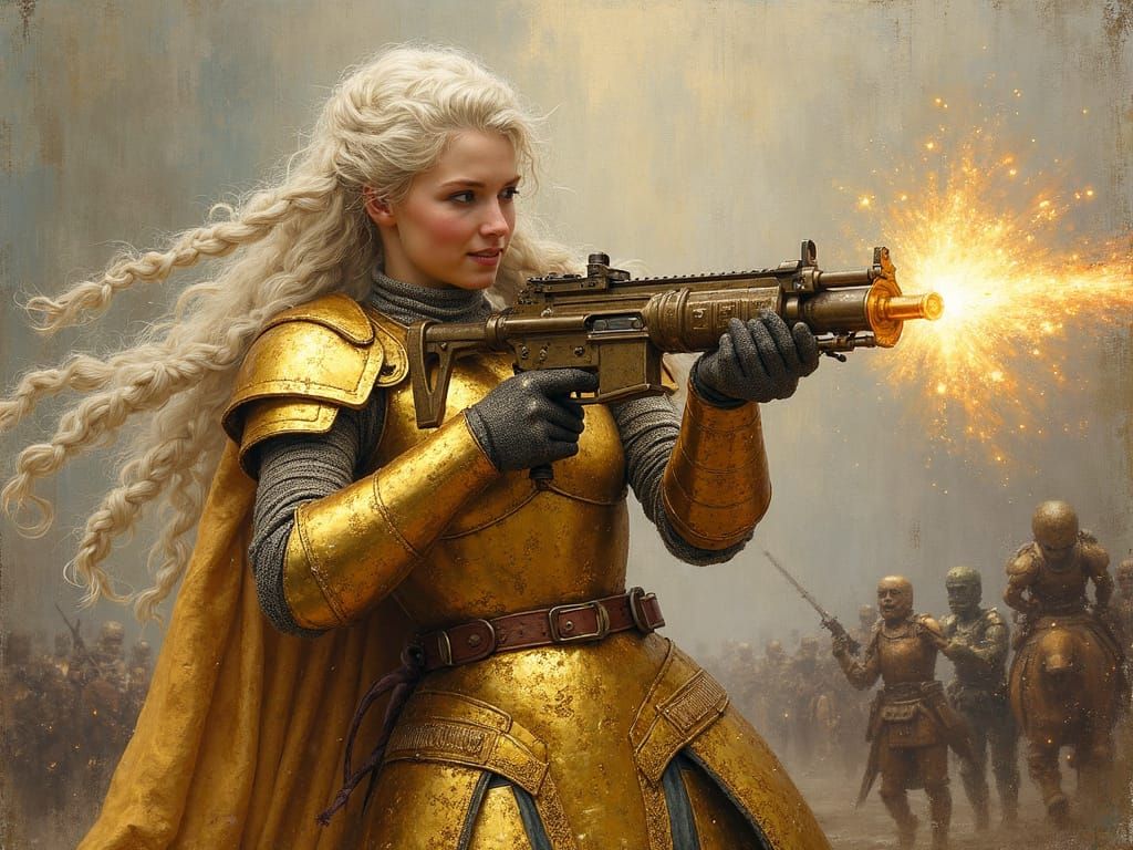 Fairy Knight with Machine Gun as Impressionist Painting