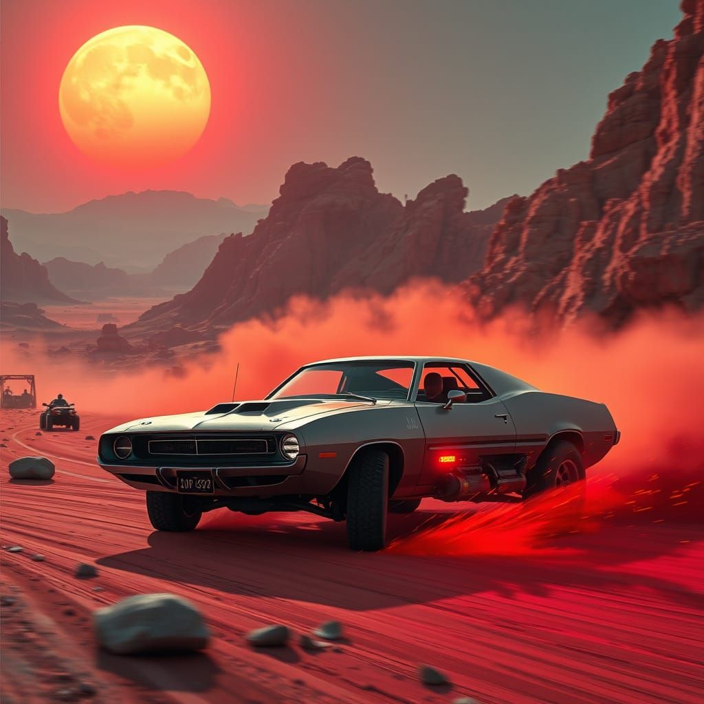 Cyberpunk Barracuda Cybertruck Races Across Mars