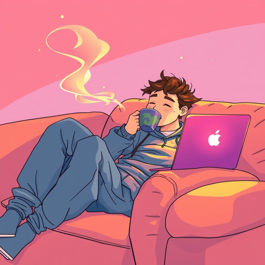 Cozy Digital Art: Person Lounging with Coffee