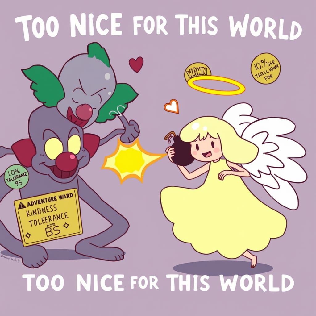 Angelic Girl Kicking Clown in Cartoon Style