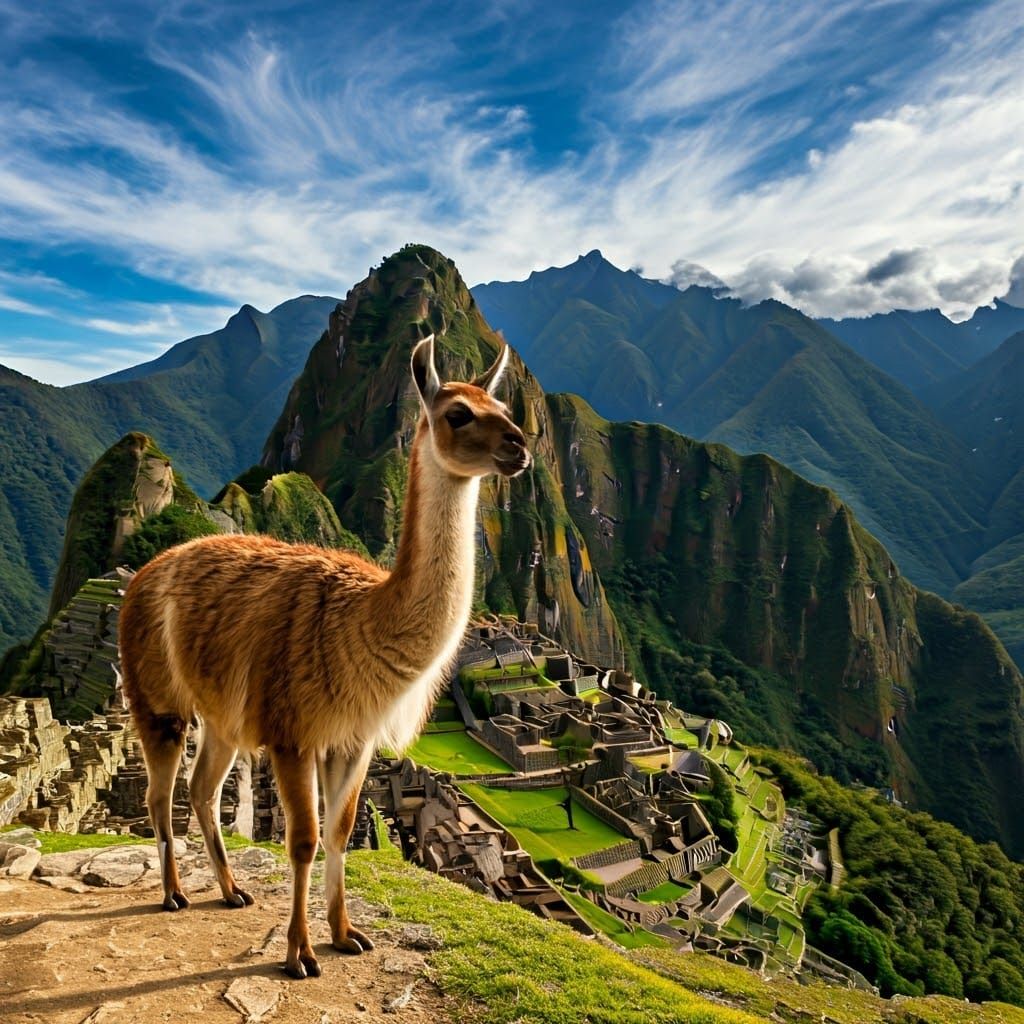 Llama at Machu Picchu in Earthy Tones