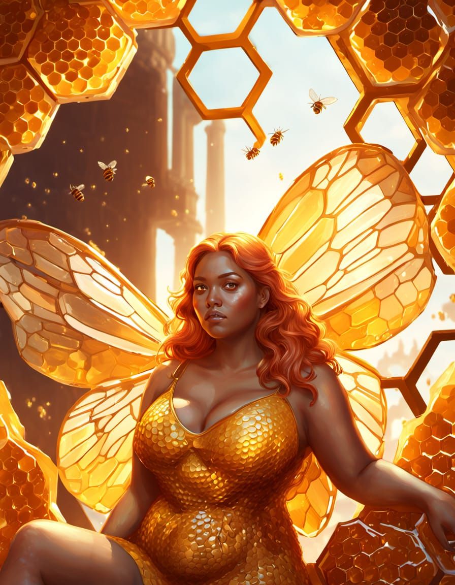 Plus-Size Goddess in Honeycomb: Detailed Digital Painting