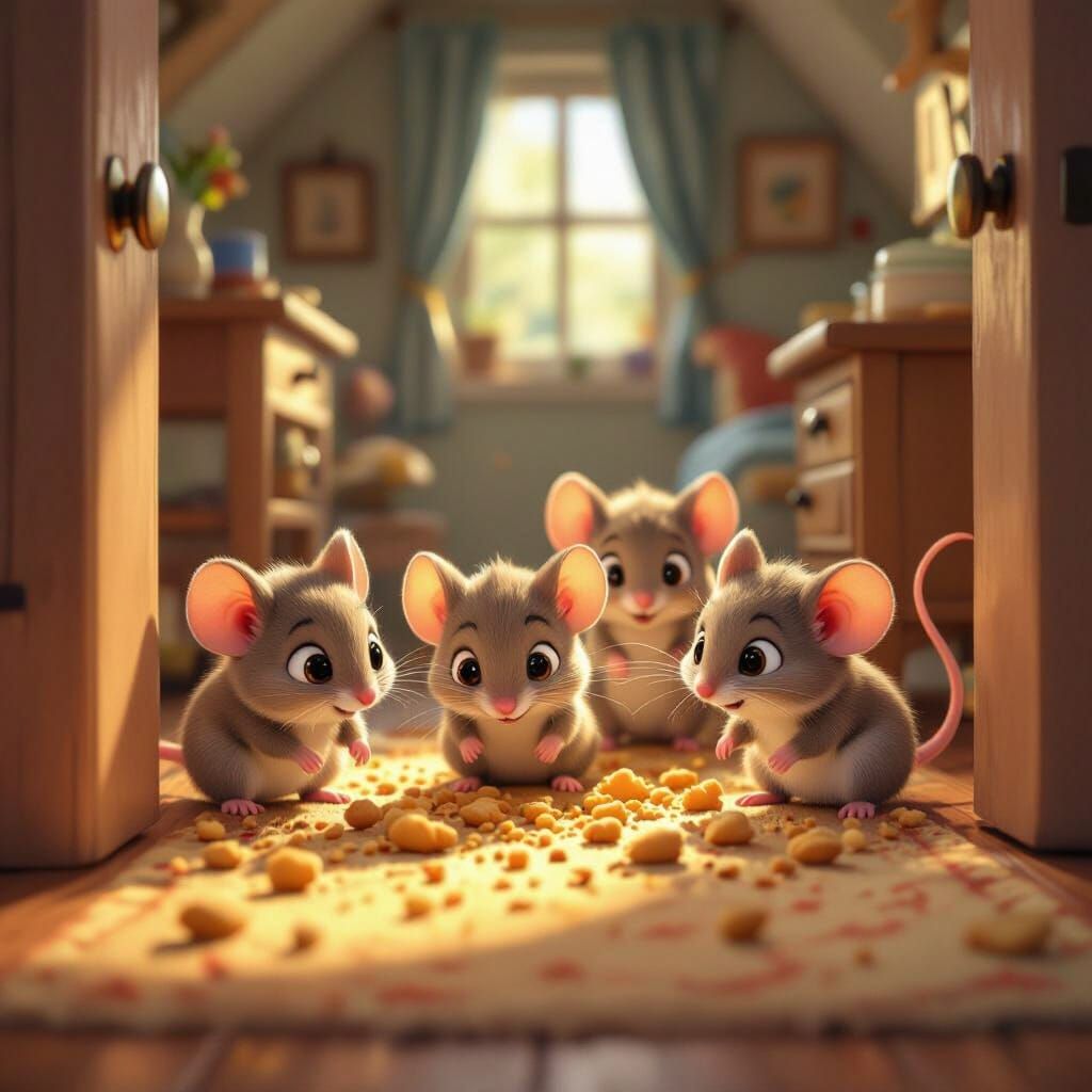 Adorable Cartoon Mice on a Food Mission