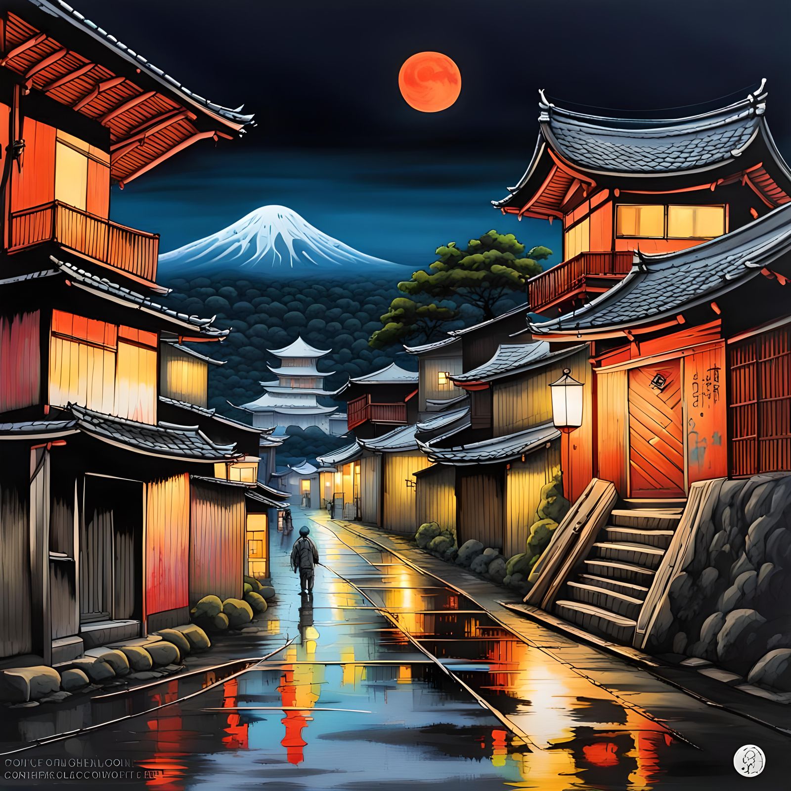 Blood Moon Rising Over Fuji