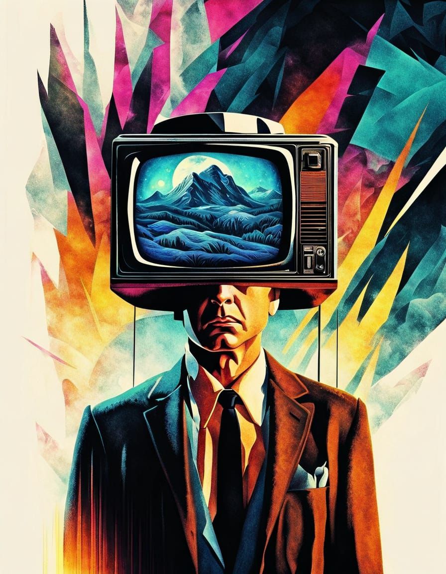 Film Noir Portrait: TV Head in Surreal Style